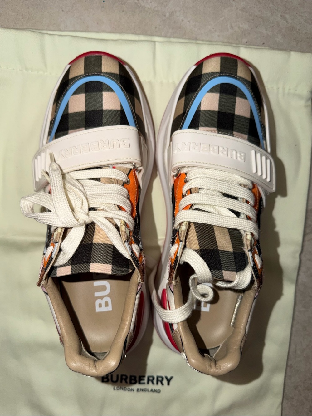Burberry Women’s Plaid Sneakers with Orange and Red Accents - Picture 6 of 10